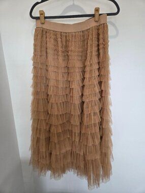 Tiered Ruffle Maxi Skirt in Tan/Camel Color XL